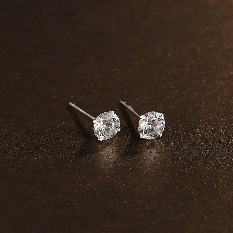 S925 Sterling Silver Four-Claw Earrings Women's Simple Zircon Diamond Earrings Advanced Sense Earrings Women's Ear Holes Anti-blocking Earrings Including Push Back TWINKLE QUEEN
