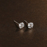 S925 Sterling Silver Four-Claw Earrings Women's Simple Zircon Diamond Earrings Advanced Sense Earrings Women's Ear Holes Anti-blocking Earrings Including Push Back TWINKLE QUEEN