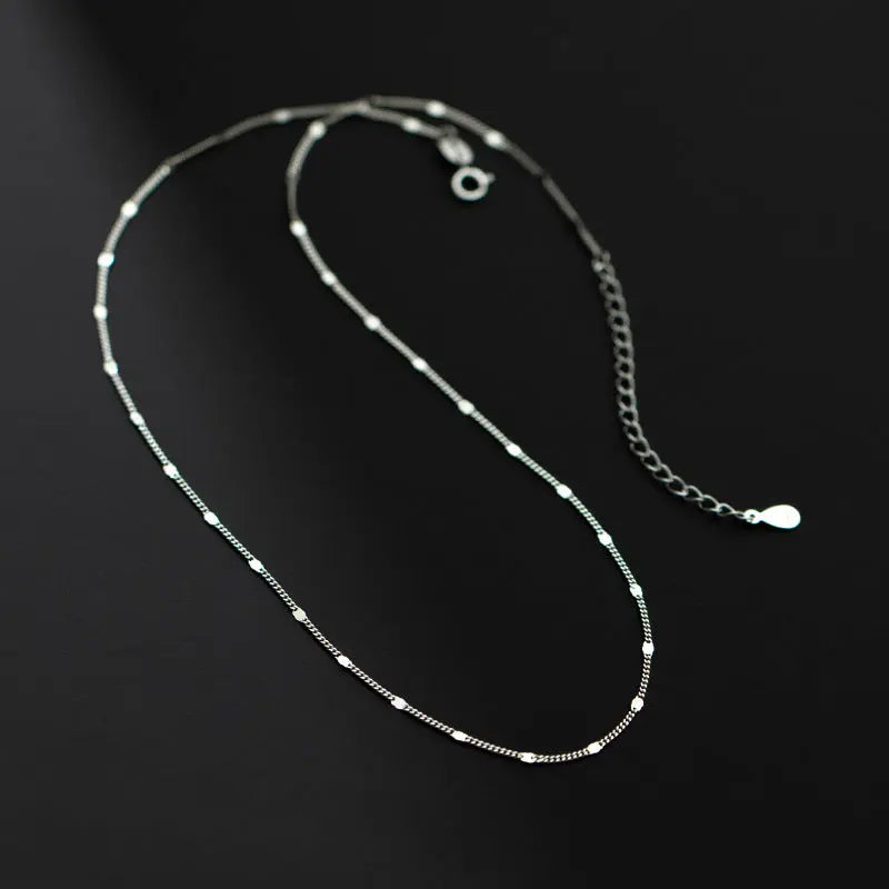 S925 Silver Necklace Female Korean Style Elegant Simple Side Chain Personality Square Piece Sweet Clavicle Chain TWINKLE QUEEN
