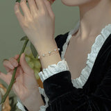 S925 Sterling Silver Jewelry Double-layer Pearl Gimmel Bracelet Women's Spring and Summer Fashion Jewelry Light Luxury High-end Color-free TWINKLE QUEEN