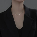 S925 Silver Necklace Female Korean Style Elegant Simple Side Chain Personality Square Piece Sweet Clavicle Chain TWINKLE QUEEN