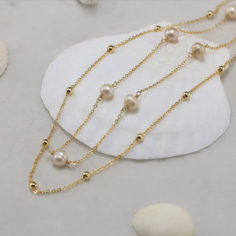 Freshwater pearl necklace 14K gold S925 silver light luxury temperament necklace clavicle chain women TWINKLE QUEEN