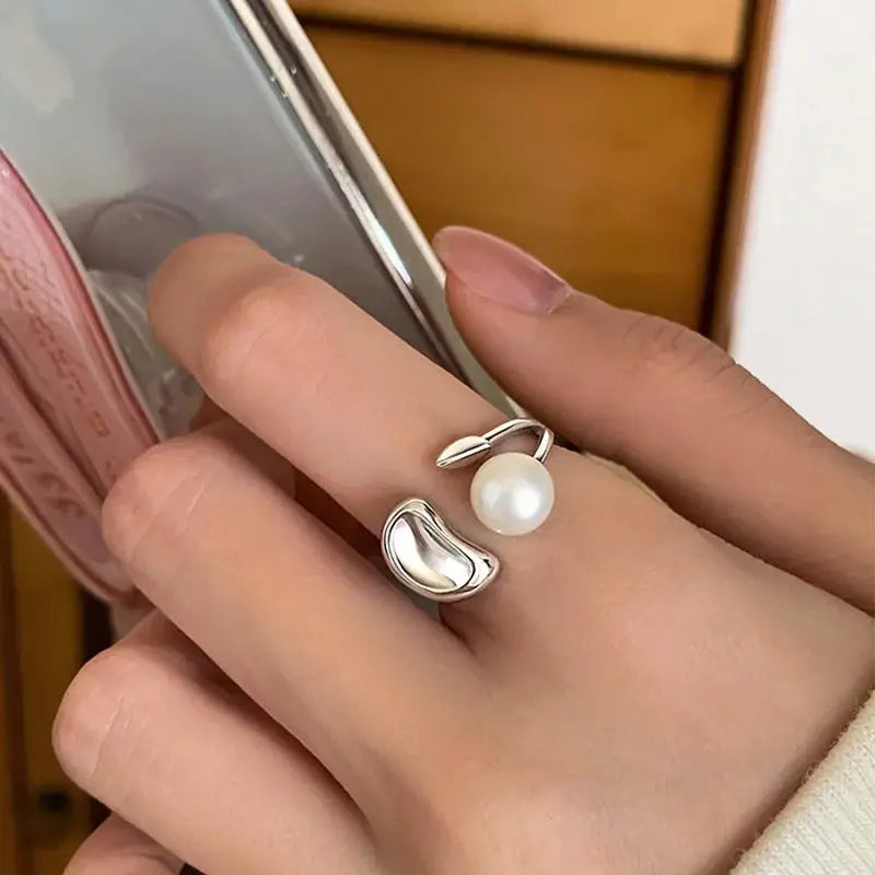 Public Design Sense Natural Pearl Ring Women's S925 Sterling Silver Korean Style Simple Light Luxury Bean Open Ring TWINKLE QUEEN