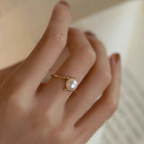 S925 Sterling Silver Pearl Bamboo Ring Index Finger Female Niche Design High-grade Antique Fashion Personality Light Luxury Opening TWINKLE QUEEN