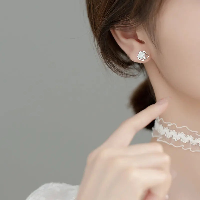 S925 Silver Dye Square Elegant Earrings Women's Korean-style Simple Hollow Geometric Gel Earrings TWINKLE QUEEN
