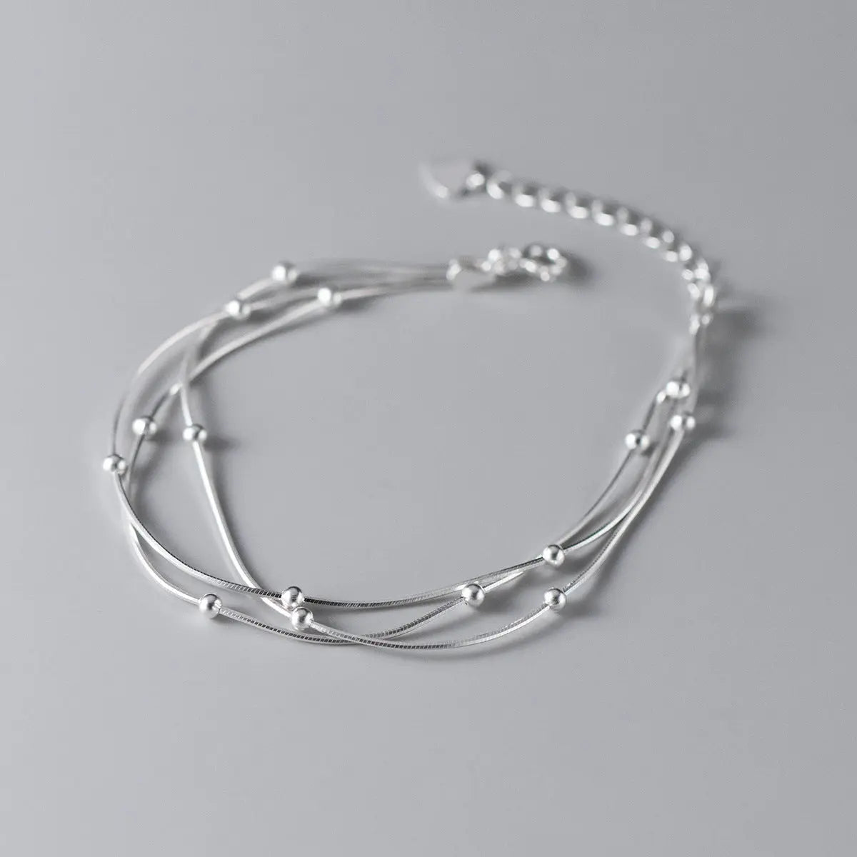 S925 Silver Fine Korean Style ins Style Niche Design Sense Three-Layer Light Bead Snake Bone Bracelet TWINKLE QUEEN