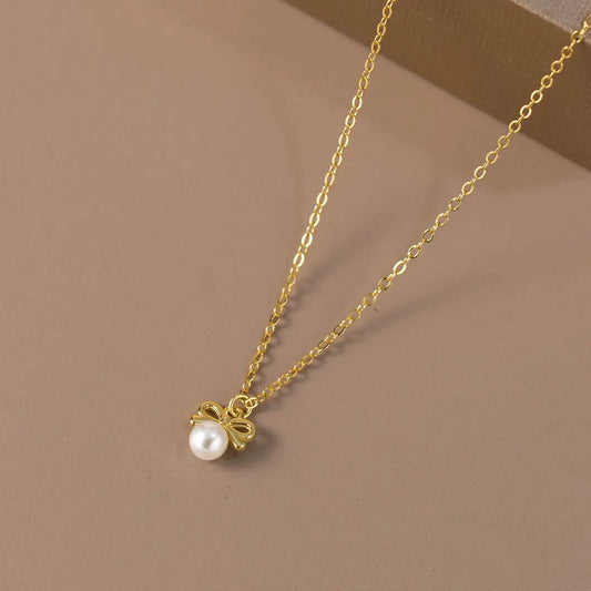 S925 silver fresh and sweet ins style niche design personality bow bead necklace TWINKLE QUEEN