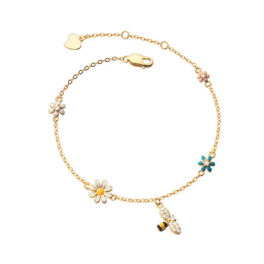S925 Silver Mori Style Fresh Sweet Flower Bracelet Colorful Diamond Small Bee Cute Bracelet TWINKLE QUEEN