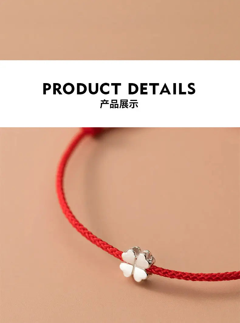 S925 Silver Korean Style Simple Fashion Four-leaf Flower Red Rope Bracelet Summer Fresh Style Hand Jewelry TWINKLE QUEEN