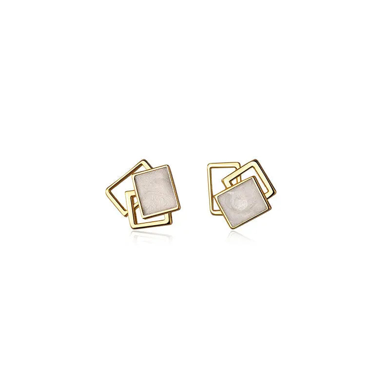 S925 Silver Dye Square Elegant Earrings Women's Korean-style Simple Hollow Geometric Gel Earrings TWINKLE QUEEN
