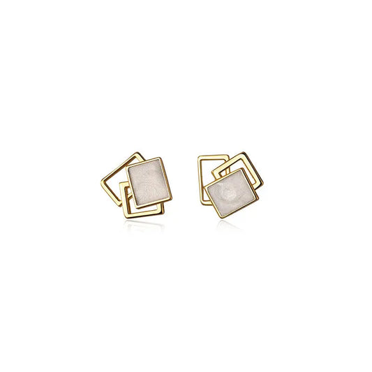 S925 Silver Dye Square Elegant Earrings Women's Korean-style Simple Hollow Geometric Gel Earrings TWINKLE QUEEN