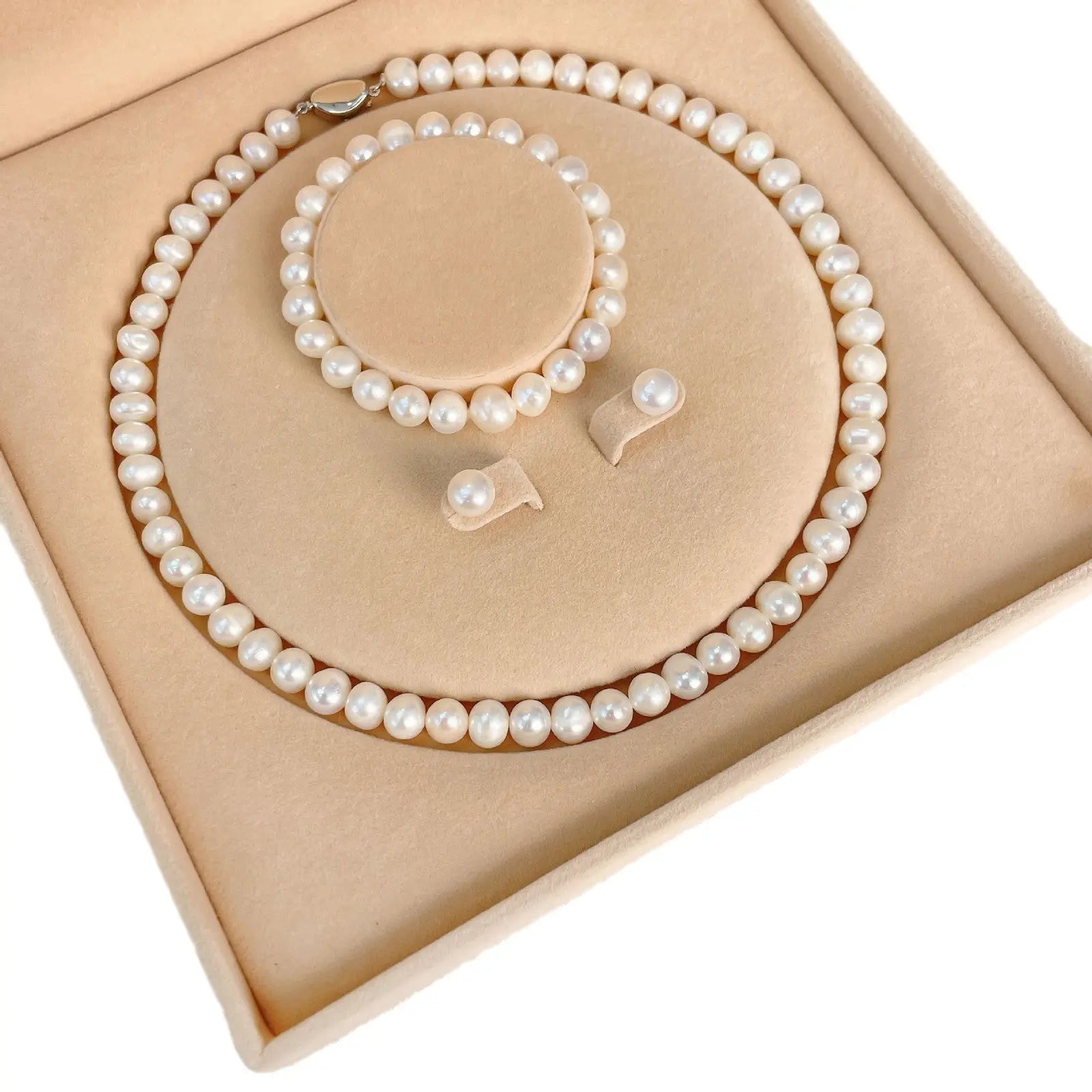 Natural Freshwater Pearl Necklace Bracelet Earring Three-Piece Set Sterling Silver  suit Mother's Day Gift TWINKLE QUEEN
