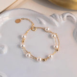 S925 Sterling Silver Jewelry Double-layer Pearl Gimmel Bracelet Women's Spring and Summer Fashion Jewelry Light Luxury High-end Color-free TWINKLE QUEEN