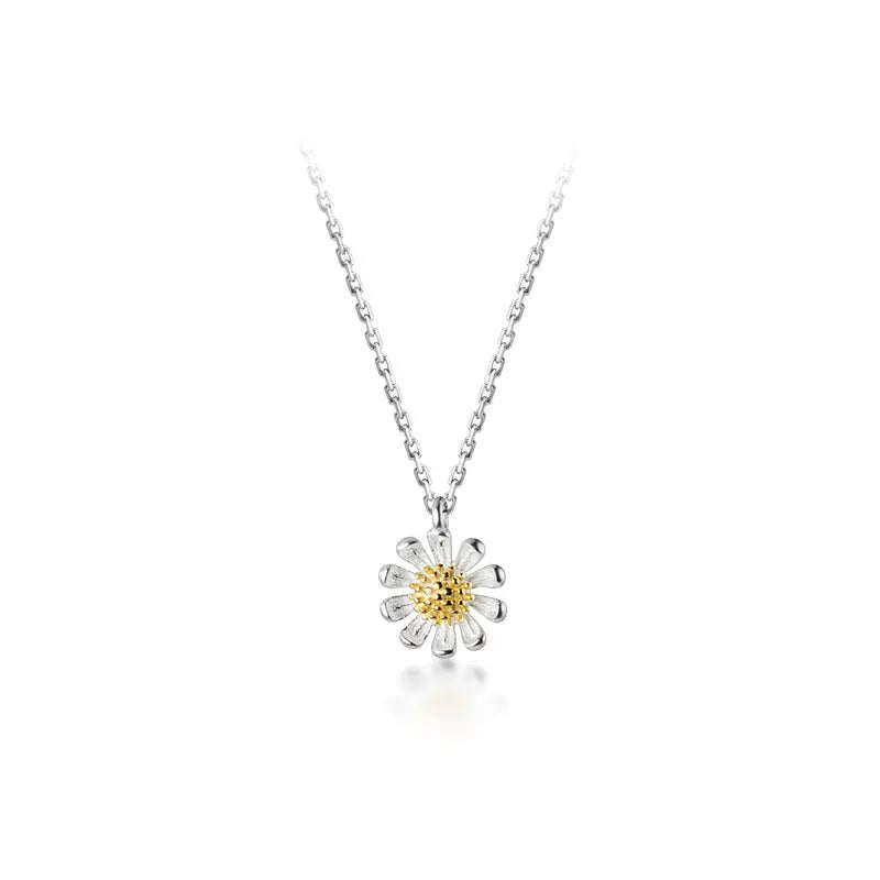 S925 Silver Necklace Female Korean Style Summer Fresh Flower Fresh Autumn Chrysanthemum Short Clavicle Chain TWINKLE QUEEN