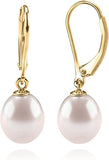 Sterling Silver/Rose Gold Leverback White Freshwater Cultured Pearl Drop Earring for Wedding Jewelry Gift for Women TWINKLE QUEEN