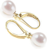 Sterling Silver/Rose Gold Leverback White Freshwater Cultured Pearl Drop Earring for Wedding Jewelry Gift for Women TWINKLE QUEEN