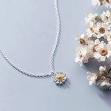 S925 Silver Necklace Female Korean Style Summer Fresh Flower Fresh Autumn Chrysanthemum Short Clavicle Chain TWINKLE QUEEN