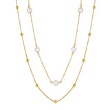 Cultured Freshwater Pearl 14K Gold Plated 925 Sterling Silver Stacking Bracelet and Necklace Jewelry Set TQ