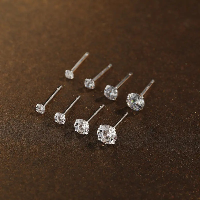 S925 Sterling Silver Four-Claw Earrings Women's Simple Zircon Diamond Earrings Advanced Sense Earrings Women's Ear Holes Anti-blocking Earrings Including Push Back TWINKLE QUEEN