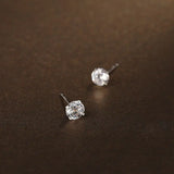 S925 Sterling Silver Four-Claw Earrings Women's Simple Zircon Diamond Earrings Advanced Sense Earrings Women's Ear Holes Anti-blocking Earrings Including Push Back TWINKLE QUEEN