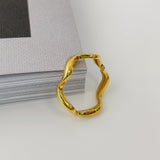 S925 Sterling Silver Wave Ring Women's ins Cold Style Stacked Open Ring Simple High-grade Index Finger Ring TWINKLE QUEEN