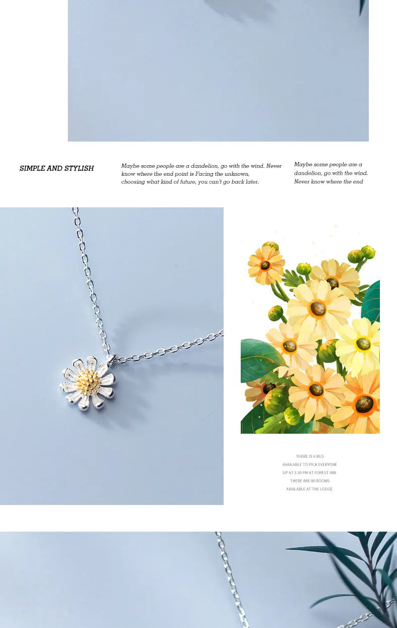 S925 Silver Necklace Female Korean Style Summer Fresh Flower Fresh Autumn Chrysanthemum Short Clavicle Chain TWINKLE QUEEN