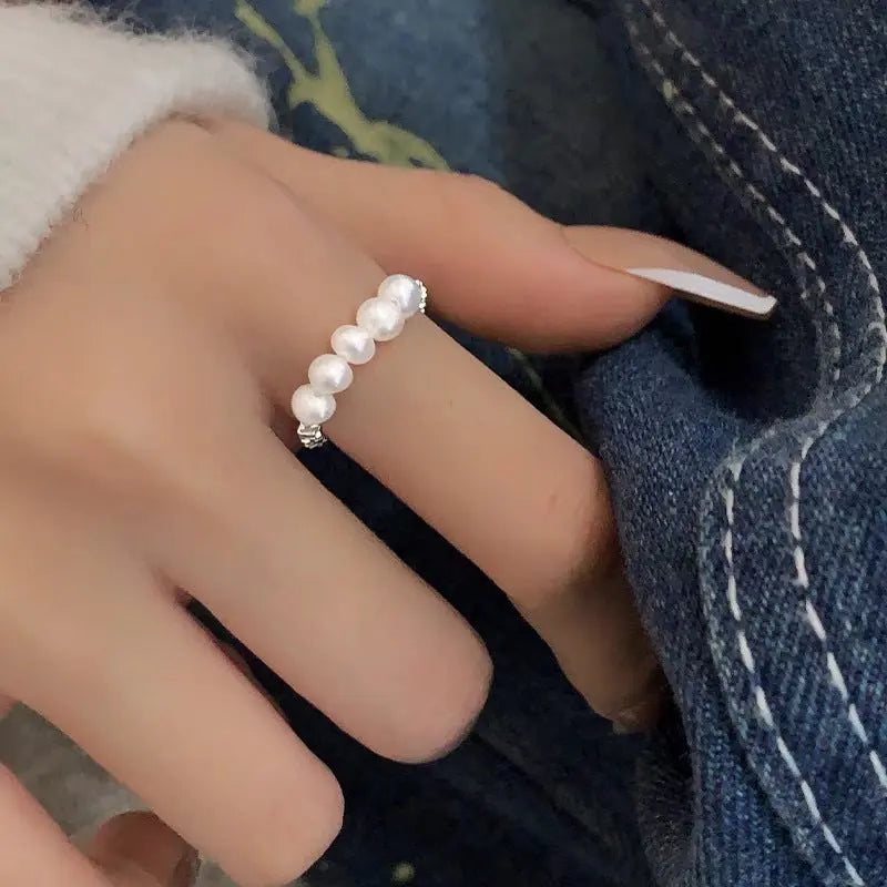 S925 sterling silver pearl ring geometric broken silver irregular design Joint ring light luxury fashion personality tail ring TWINKLE QUEEN