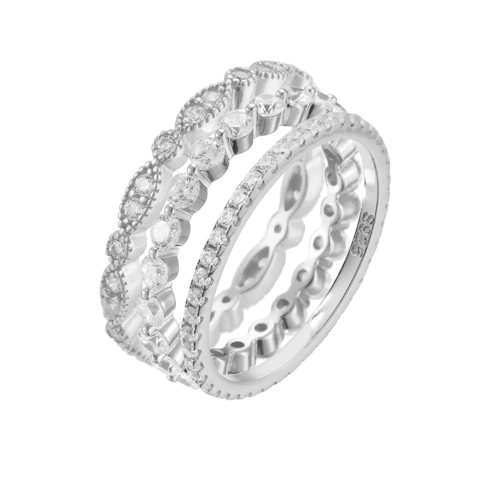 S925 Sterling Silver Distinctive Full Diamond Combination Ring Women's European and American Light Luxury ins Fashion Simple Diamond Ring Jewelry TWINKLE QUEEN