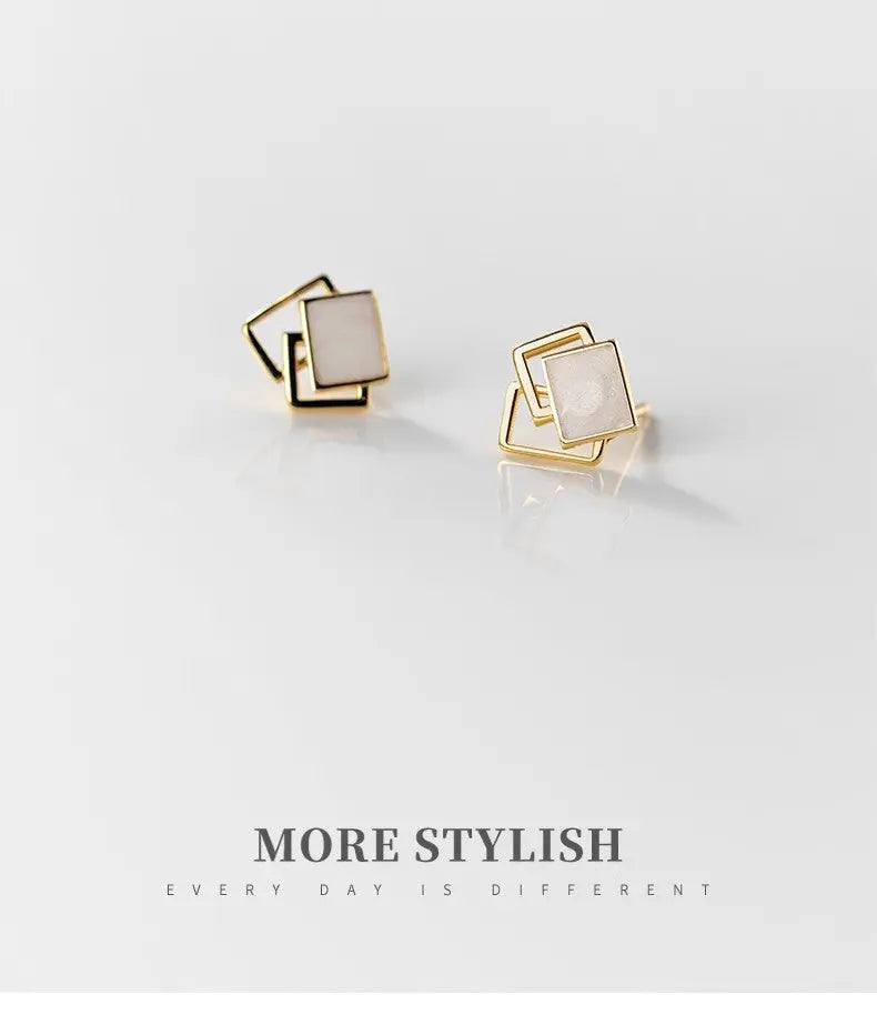 S925 Silver Dye Square Elegant Earrings Women's Korean-style Simple Hollow Geometric Gel Earrings TWINKLE QUEEN