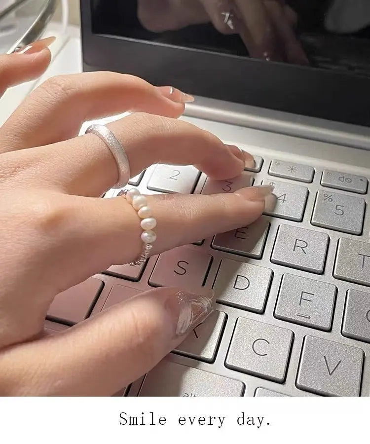 S925 sterling silver pearl ring geometric broken silver irregular design Joint ring light luxury fashion personality tail ring TWINKLE QUEEN