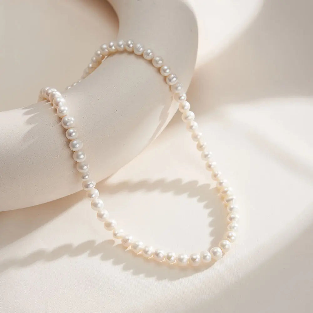 Classic natural freshwater pearl necklace S925 sterling silver chain adjustable necklace manufacturers wholesale clavicle chain TWINKLE QUEEN