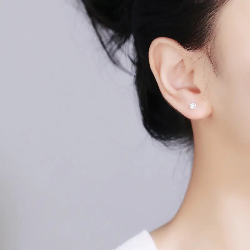 S925 Sterling Silver Four-Claw Earrings Women's Simple Zircon Diamond Earrings Advanced Sense Earrings Women's Ear Holes Anti-blocking Earrings Including Push Back TWINKLE QUEEN