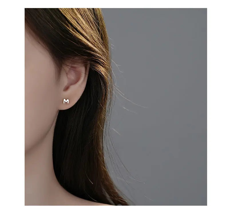 S999 Silver Plain 26 Letter Earrings ins Simple Personality All-Match Fashion Elegant DIY Sterling Silver Ear Bone Earrings TWINKLE QUEEN