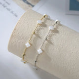 Natural Shell 14K Gold Plated 925 Sterling Silver Four-leaf Clover Anklet TQ