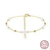 Natural Shell 14K Gold Plated 925 Sterling Silver Four-leaf Clover Anklet TQ