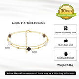 Black shell 14K Gold Plated 925 Sterling Silver Four-leaf Clover Double Anklet TQ