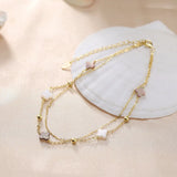 Black shell 14K Gold Plated 925 Sterling Silver Four-leaf Clover Double Anklet TQ