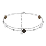 Black shell 14K Gold Plated 925 Sterling Silver Four-leaf Clover Double Anklet TQ