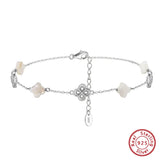 Natural Shell 14K Gold Plated 925 Sterling Silver Four-leaf Clover Anklet TQ