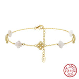 Natural Shell 14K Gold Plated 925 Sterling Silver Four-leaf Clover Anklet TQ