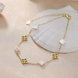 Natural Shell 14K Gold Plated 925 Sterling Silver Four-leaf Clover Anklet TQ