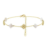 Natural Shell 14K Gold Plated 925 Sterling Silver Four-leaf Clover Anklet TQ