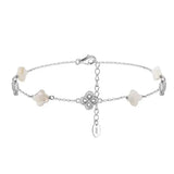 Natural Shell 14K Gold Plated 925 Sterling Silver Four-leaf Clover Anklet TQ