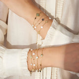 Black shell 14K Gold Plated 925 Sterling Silver Four-leaf Clover Double Bracelet TQ