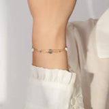 Black shell 14K Gold Plated 925 Sterling Silver Four-leaf Clover Double Bracelet TQ