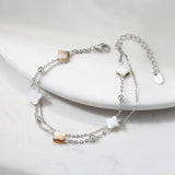 Black shell 14K Gold Plated 925 Sterling Silver Four-leaf Clover Double Bracelet TQ