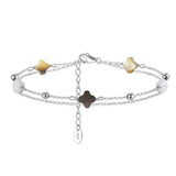Black shell 14K Gold Plated 925 Sterling Silver Four-leaf Clover Double Bracelet TQ