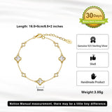 Natural Shell 14K Gold Plated 925 Sterling Silver Four-Leaf Clover Bracelet TQ