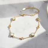 Natural Shell 14K Gold Plated 925 Sterling Silver Four-Leaf Clover Bracelet TQ