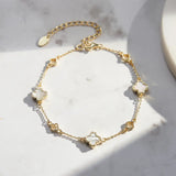 Natural Shell 14K Gold Plated 925 Sterling Silver Four-Leaf Clover Bracelet TQ